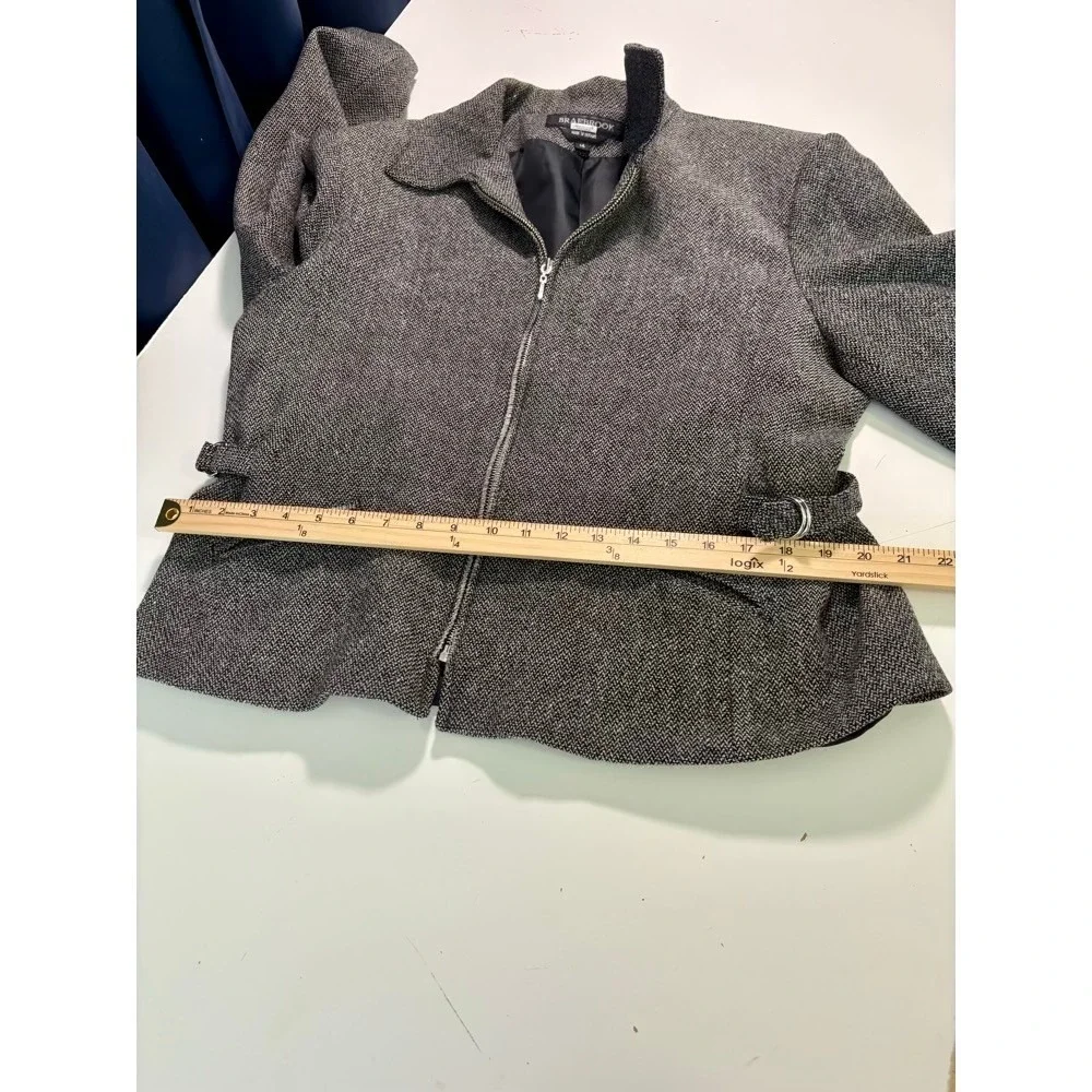 VTG Braebrook Women's Wool Blend Herringbone Zip Up Blazer Jacket Sz 14 Academia